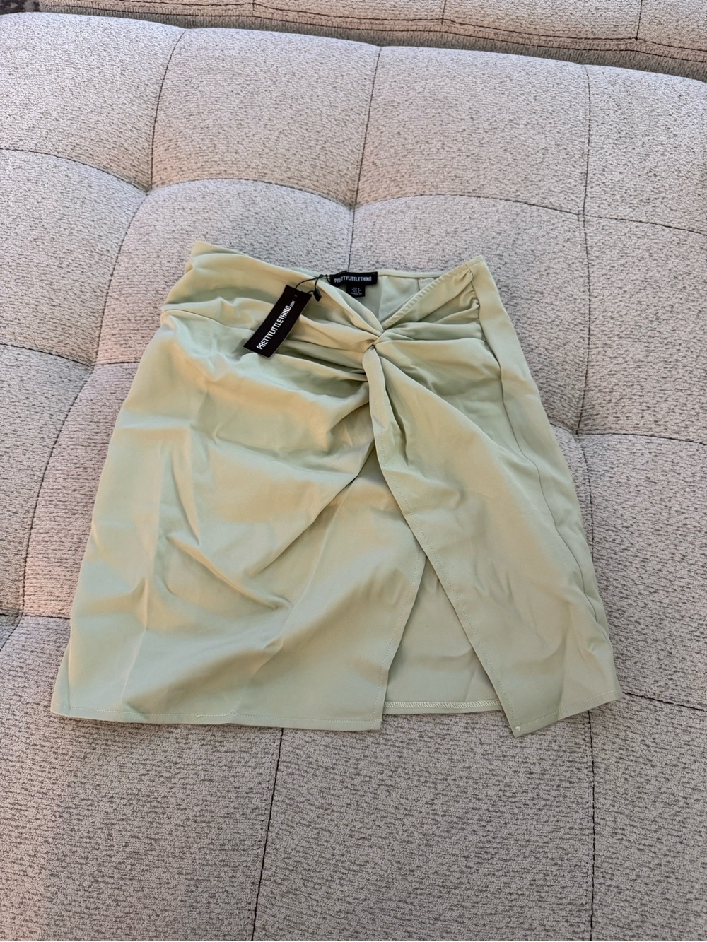 PrettyLittleThing Knot-Front Mint Green Mini Skirt
